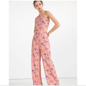 ⭐️HP⭐️ NWT ZARA FLORAL HALTER NECK JUMPSUIT SZ M